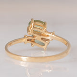 Toi et Moi vintage in oro giallo 14K con zaffiri verdi sintetici (1ctw ca.) e diamanti