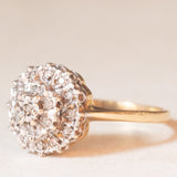Anello a fiore vintage in oro giallo e bianco 9K con diamanti (0.20ctw ca.), anno 1997