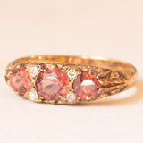 Anello vintage in oro giallo 9K con tormaline arancioni (0.80ctw ca.) e diamanti (0.04ctw ca.), anno 2006