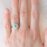 Anello ballerina vintage in platino con smeraldo (0.40ct) e diamanti (0.38ctw), anni ‘90