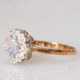 Anello a margherita vintage in oro giallo e bianco 9K con zaffiro e diamanti, anno 1992