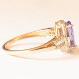 Anello da cocktail vintage in oro giallo e bianco 9K con tanzanite (3.20ct ca.) e diamanti (0.46ctw ca.)