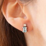 Orecchini vintage in oro bianco 18K con acquamarine (1ctw ca.) e diamanti di taglio brillante (0.16ctw ca.), anni ‘70/‘80