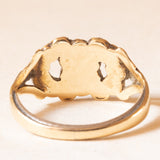 Anello a forma di infinito antico in oro giallo 8K con turchesi e granati, fine ‘800/primi del ‘900