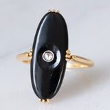 Anello Art Déco in oro giallo 18K con onice e diamante di taglio Rosetta (0.07ct ca.), anni ‘30