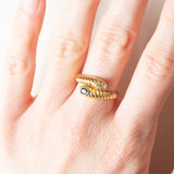 Anello vintage in oro giallo 18K con zaffiro e diamanti, anni '70