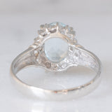 Anello a margherita vintage in platino con acquamarina (1ct) e diamanti, anni ‘70