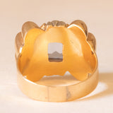 Anello vintage a fiocco in oro giallo 18K con spinello azzurro sintetico (2.50ct ca.), anni ‘50