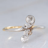 Anello Art Nouveau in oro giallo e bianco 14K con diamanti (0.12ctw ca.), anni ‘20