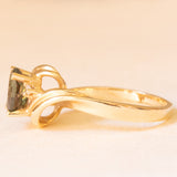 Anello vintage in oro giallo 14K con tormalina verde (1.30ct ca.) e diamanti, anni ‘60