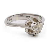 Anello vintage solitario in oro bianco 18K con diamante di taglio vecchio (0.45ct ca.), anni '60