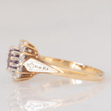 Anello a margherita vintage in oro giallo e bianco 9K con ametista (0.25ct ca.) e diamanti (0.14ctw ca.), anno 1991