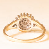Anello a fiore vintage in oro giallo e bianco 9K con diamanti (0.25ctw ca.), anni ‘60/‘70