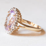 Anello a margherita vintage in oro giallo e bianco 9K con ametista (3.40ct ca.) e diamanti, anni ‘80/‘90