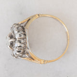 Anello a margherita antico in oro giallo 18K e argento con diamanti di taglio rosetta, primi del ‘900