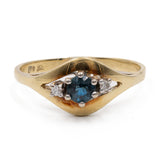 Anello vintage in oro giallo 14k con zaffiro e diamanti