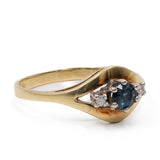 Anello vintage in oro giallo 14k con zaffiro e diamanti