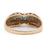 Anello vintage in oro giallo 14k con diamanti e zaffiri, anni '70