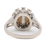 Anello vintage in oro bianco 14k con perla e diamanti (0,40ctw), anni '60