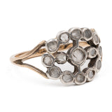 Anello antico in oro giallo 14k e argento con rosette, primi del '900