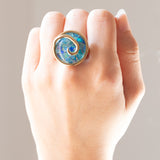 Anello vintage in oro giallo 9K con mosaico di opali triplet