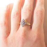 Anello vintage in oro giallo e bianco 9K con tanzaniti (0.70ctw ca.) e diamanti (0.02ctw ca.), anno 2003
