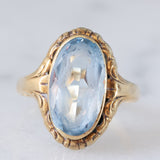 Anello da cocktail vintage in oro giallo 14K con topazio azzurro (4.50ct ca.), anni ‘50/‘60