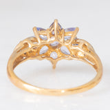 Anello vintage in oro giallo 9K con tanzaniti (1ctw ca.) e diamanti