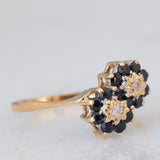 Toi et Moi con fiori in oro giallo 9K con zaffiri (0.40ctw ca.) e diamanti (0.02ctw ca.), anno 1997