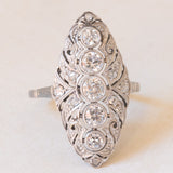 Anello Art Nouveau in oro bianco 14K con diamanti di taglio vecchia Europa (0.70ctw ca.) e di taglio rosetta, anni ‘20