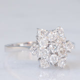 Anello a fiocco di neve vintage in oro bianco 14K con diamanti di taglio brillante (0.71ctw ca.), anni ‘60/‘70