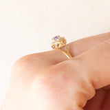 Anello vintage in oro giallo e bianco 9K con ametista (0.24ct ca.) e diamante, anni ‘70/‘80