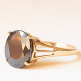 Anello da cocktail vintage in oro giallo 9K con quarzo nero (3ct ca.), anno 2006