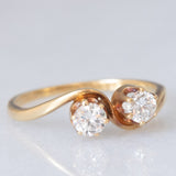Anello Toi et Moi vintage in oro giallo 14K con diamanti di taglio vecchia Europa (0.40ctw ca.), anni ‘60/‘70
