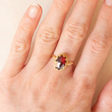 Solitario vintage in oro giallo 18K con granato, anni ‘40/‘50