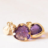 Orecchini pendenti vintage in oro giallo 9K con ametiste a cuore (1.80ctw ca.), anni ‘90