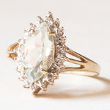 Anello a margherita vintage in oro giallo e bianco 9K con quarzo verde e diamanti, anni ‘70/‘80