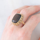 Anello da cocktail vintage in oro giallo 8K con quarzo fumé, anni ‘70