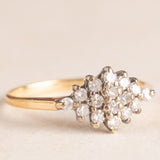 Anello vintage in oro giallo e bianco 9K con diamanti (0.24ctw ca.), anno 1977