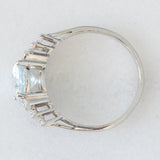 Anello vintage in oro bianco 10K con acquamarina (2.20ct ca.) e diamanti (0.13ctw ca.), anni ‘90