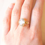Anello da cocktail vintage in oro giallo 14K con acquamarina (2ct ca.), anni ‘60/‘70