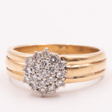 Anello a fascia e a fiore in oro giallo 14K con diamanti (0.40ctw ca.), anni ‘60/‘70