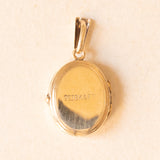 Ciondolo portafoto ovale vintage con lamina in oro giallo 9K su metallo, anni ‘70