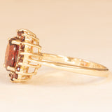 Anello a margherita vintage in oro giallo 9K con granati (1.40ctw ca.), anno 2006