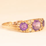 Anello vittoriano in oro giallo 9K con ametiste (0.30ctw ca.) e diamanti (0.04ctw ca.), primi del ‘900