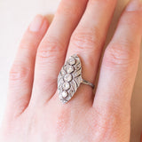 Anello Art Nouveau in oro bianco 14K con diamanti di taglio vecchia Europa (0.70ctw ca.) e di taglio rosetta, anni ‘20