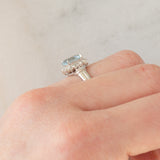 Anello a margherita vintage in platino con acquamarina (1ct) e diamanti, anni ‘70