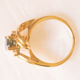 Anello vintage in oro giallo 14K con tormalina verde (1.30ct ca.) e diamanti, anni ‘60