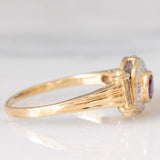 Anello doppio girevole in oro giallo 14K con rubino (0.20ct ca.)/smeraldo (0.14ct ca.) e diamanti, anni ‘80