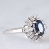 Anello a margherita vintage in platino con zaffiro (1.27ct) e diamanti (0.43ctw), anni ‘80